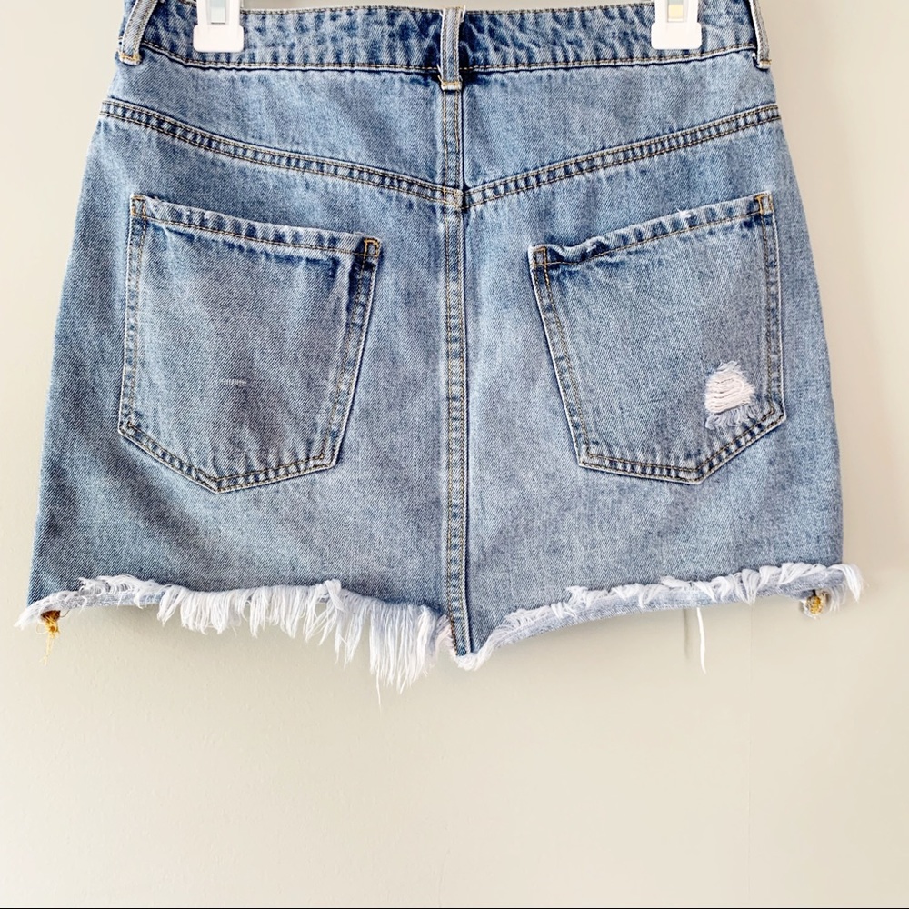 Distressed Light Wash Denim Skirt - Picture 2 of 4